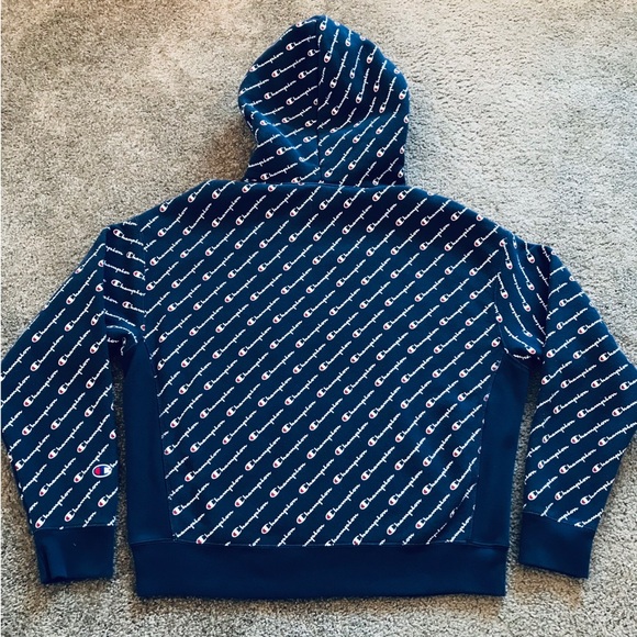 Champion All-Over Diagonal Logo Reverse Weave Hoody Sweatshirt Mens Size XL  EUC - Picture 6 of 11